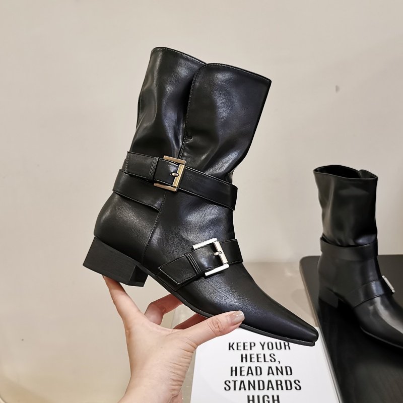 粗跟低跟方头西部牛仔靴女2025秋季新款小众皮带扣短靴炸街骑士靴,淘宝优惠券,粉丝福利购,淘宝优惠卷