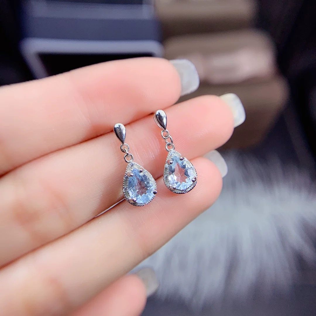 全净海蓝宝耳钉，宝石规格5X7 mm补水水属性宝石,淘宝优惠券,粉丝福利购,淘宝优惠卷