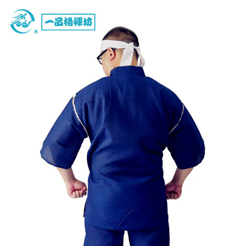 日式春夏秋甚平浴衣短袖套装居家服宽松睡衣（纯蓝） - 图3