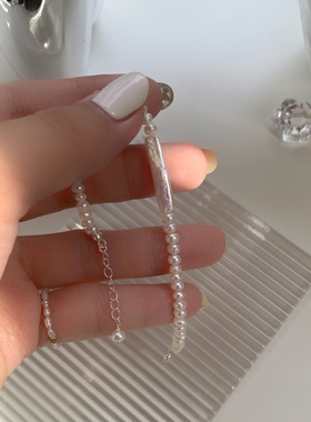 女巴洛克珍珠小银条极简素雅手链
