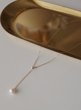 锁骨链包金可调节法式天然珍珠