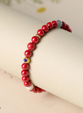 天然真朱砂手串原矿高纯度帝王砂手链青金石蓝水翡翠猛犸新中式女