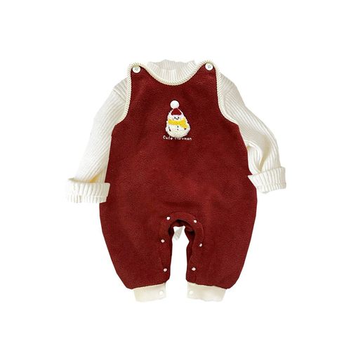 2025冬季新品男宝韩版洋气加绒可爱玩偶背带裤婴幼儿毛衣打底套装 - 图3