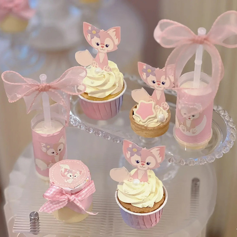 粉色小狐狸纸杯蛋糕装饰插件宝宝宴甜品台玻璃瓶布丁杯包装纸贴纸,淘宝优惠券,粉丝福利购,淘宝优惠卷