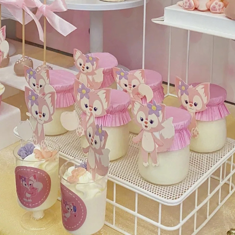 粉色小狐狸纸杯蛋糕装饰插件宝宝宴甜品台玻璃瓶布丁杯包装纸贴纸,淘宝优惠券,粉丝福利购,淘宝优惠卷