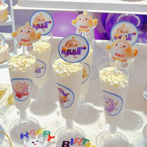 蛋仔派对贴纸甜品台装饰推推乐筒粉色蓝色纸杯蛋糕插件布丁封口纸 - 图0