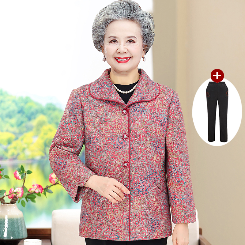妈妈春装外套薄款2024新款中老年人长袖套装女60岁7080舒适奶奶装-图2