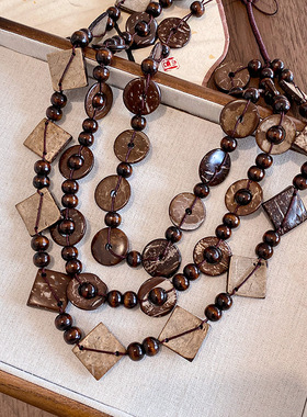 波西米亚风串珠椰壳项链复古民族风高级感小众设计双层叠戴毛衣链