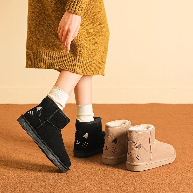 Grace gift雪地靴女冬真皮东北棉鞋暖2025加绒加厚短筒面包鞋靴子,淘宝优惠券,粉丝福利购,淘宝优惠卷