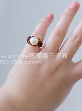 熙熙双色叉子造型日本风戒指珍珠