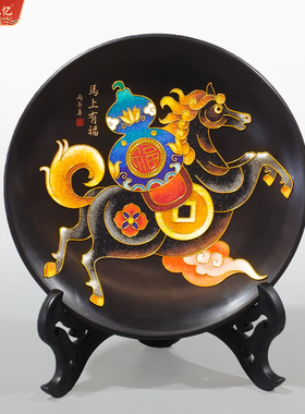 2026马年文创黑马马上有福济南非遗龙山黑陶掐丝景泰蓝工艺品摆件