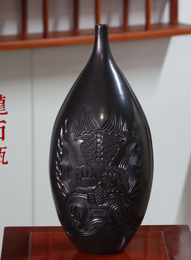 济南非遗章丘龙山黑陶工艺品花瓶赏瓶摆件高端礼品送领导孤品秒杀