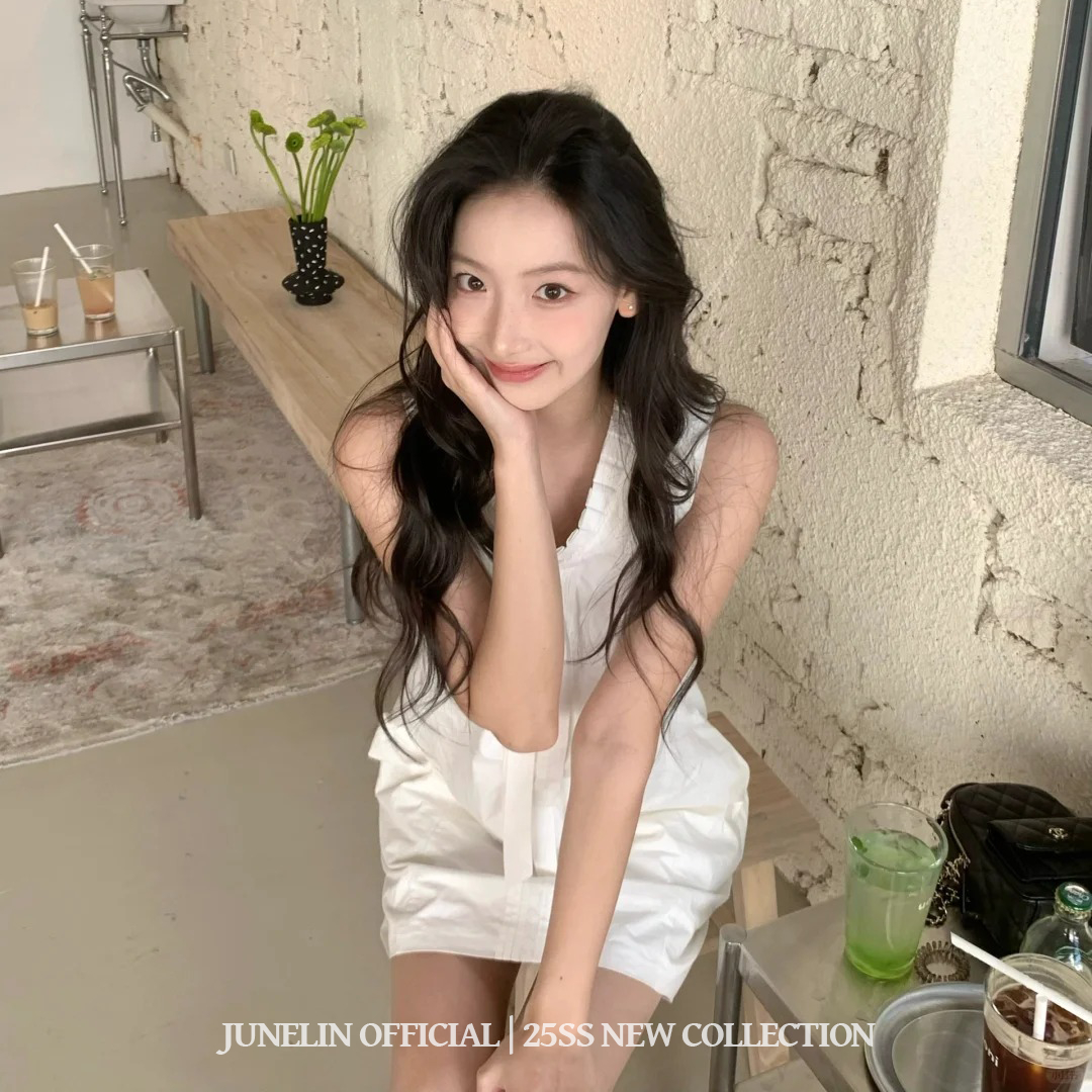 六月林 韩国博主同款浪漫芭蕾风蝴蝶结蕾丝系带无袖背心连衣裙女 - 图1