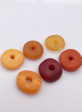 天然老蜜蜡饼子吊坠满蜜鸡油黄红皮金珀大孔道大开门墩子宝石配珠