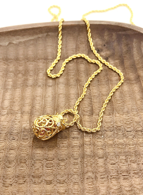 福袋沙金镂空雕花复古风吊坠