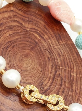 天然珍珠多宝手串原矿绿松陨石