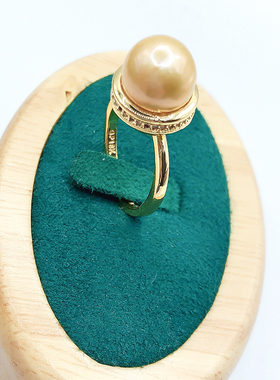 孤品轻奢珍珠戒指天然贝珠大颗粒柔光白南洋金彩色淡水珍珠可调节