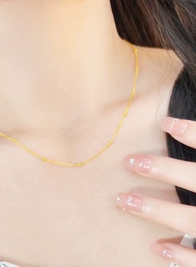 韩版简约叠戴金珠锁骨链女ins潮轻奢项链蛇骨链裸链素链豆豆链子