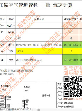 气体管道流速管径计算表格换算压缩空气压力损失自动工况标况自动