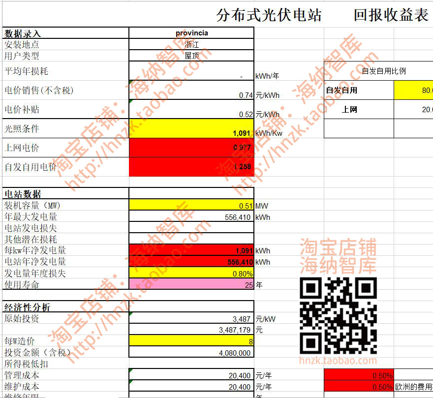 光伏自动计算excel表格能源消耗碳排放储能收益测算荷载发电量-图0