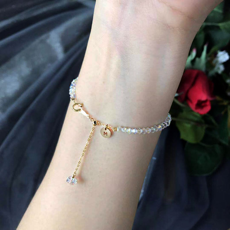 14K 七夕礼物 包金 闪 高品质定制字母奥地利水晶手串细手链女美产 14K 七夕礼物 包金 闪 高品质定制字母奥地利水晶手串细手链女美产