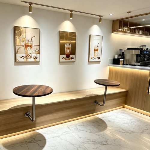 现代奶茶饮品店蛋糕店咖啡厅网红款壁装小圆桌靠墙壁挂桌卡座桌子 - 图0