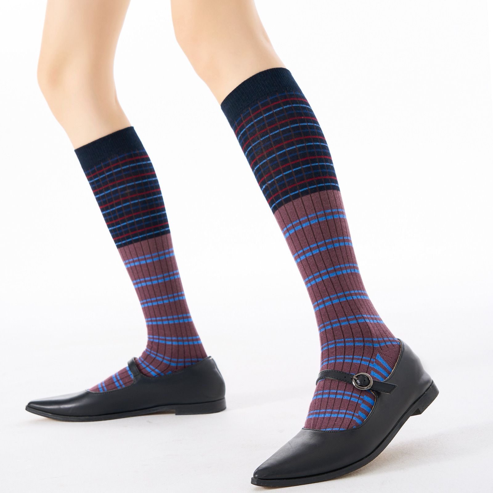 格纹小腿袜子女士时尚美腿显瘦撞色长筒袜配长靴堆堆袜早秋及膝袜,淘宝优惠券,粉丝福利购,淘宝优惠卷
