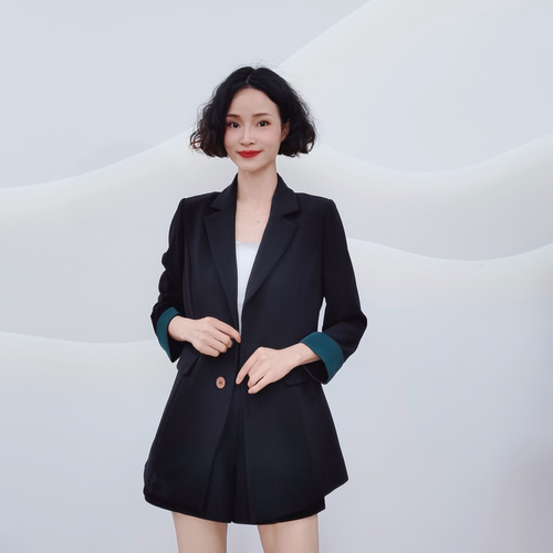 W088 春季新款时尚休闲百搭通勤单排彩扣西装外套 - 图0