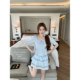 Thepeachofficial Qinlan embroidered summer soft wind-pressed pleated ear-hemed shirt suits bud skirt suit for women