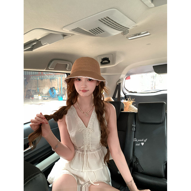 ຊຸດໂສ້ງຂາສັ້ນແອວສູງ sleeveless ຝຣັ່ງ lace patchwork