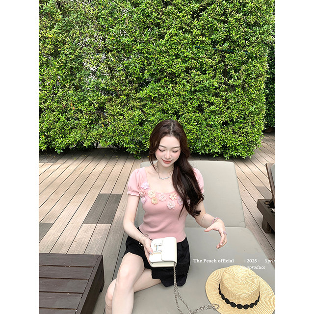 Thepeachofficial Xia Yuhuaxu puff sleeve knitted dress knitted top two-piece set for women