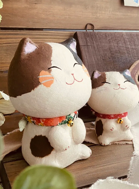 龙虎作和纸招福招财猫咪摆件礼物