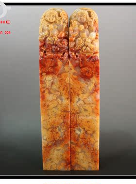 寿山石印章 国石真品 芙蓉冻石 神童对章套章礼品章【裕和轩】E57