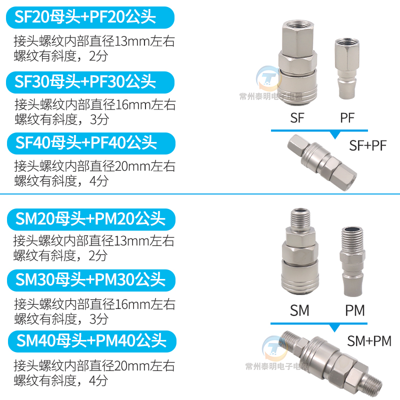 空压机C式自锁快速接头SP20/SH30/SM40/SF20风炮公母气泵软管接头 - 图2