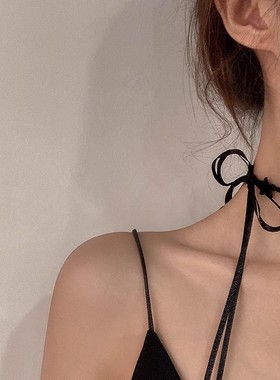 黑色蕾丝系带高级公主风锁骨链