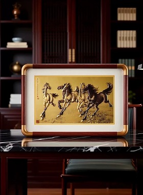朱炳仁铜六骏图浮雕錾刻铜版画徐悲鸿六骏图奔马桌屏摆件伴手礼