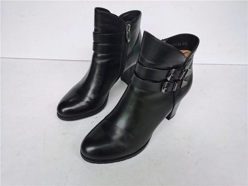 孤码【38】秋冬牛皮皮里圆头粗跟侧拉链通勤中筒骑士靴8859 - 图0