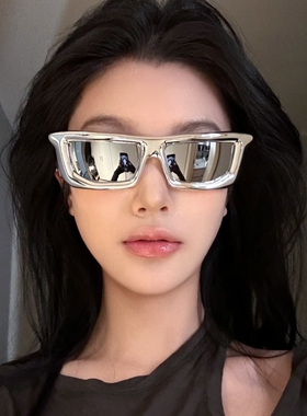 欧美水银反光连体未来科技感墨镜