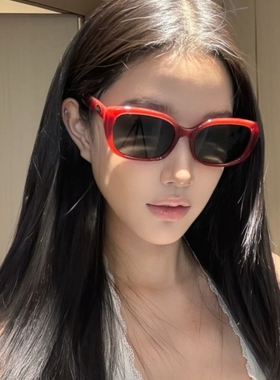 韩版红色方框猫眼高级感墨镜女潮