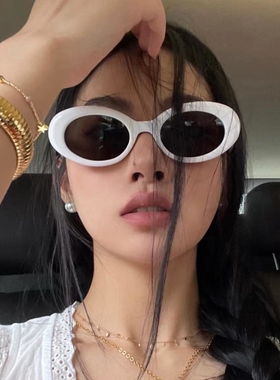 墨镜女款gm复古欧美椭圆猫眼白色