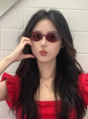 复古韩版椭圆个性红色高级感墨镜