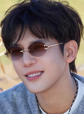 王安宇同款墨镜椭圆形无框茶色