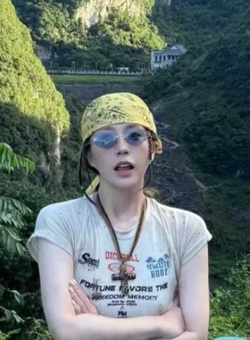 复古中古无框蓝色椭圆猫眼墨镜女