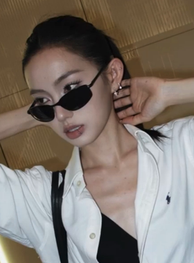 复古美式辣妹风黑色猫眼街拍墨镜