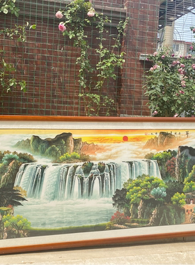 纯手绘山水挂画客厅办公室聚宝盆
