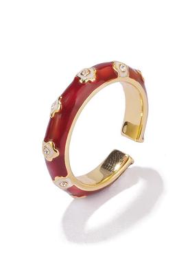 三八礼物红色珐琅彩梅花花朵戒指女2025年新款高级感开口戒指环