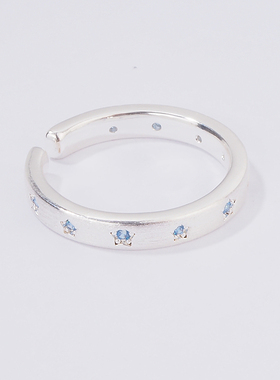 原创设计国风精致超闪蓝锆石拉丝银戒指女简约时尚百搭指环食指戒