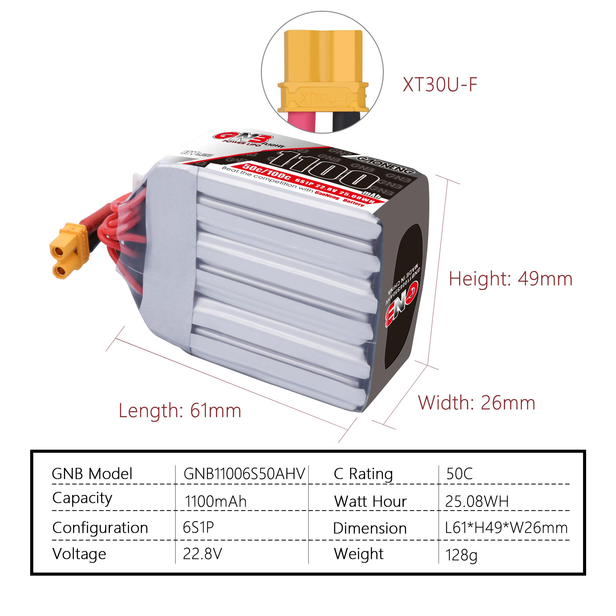 高能GNB 1100MAH 6S 50C 22.8V HV无人机航模锂电池高电压款多轴 - 图0