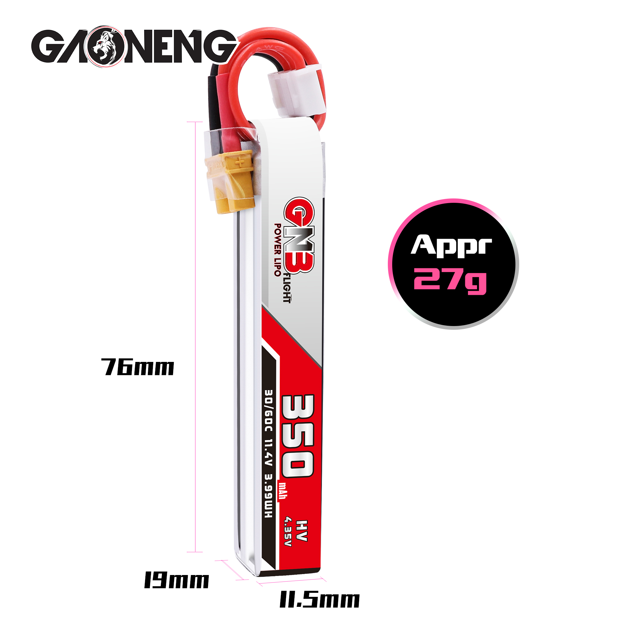 现货 高能GNB 350MAH 3S 11.4V 30C 高电压款无人机 空心杯锂电池 - 图0