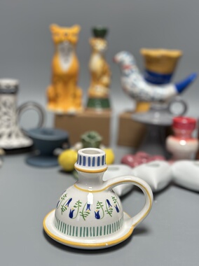 外贸孤品 手绘款手捏花款陶瓷创意烛台 店铺会所装饰摆件